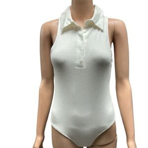 Elodie - NWT - Women's White Collared Ribbed Bodysuit